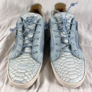 GIUSEPPE ZANOTTI Light Paled Turquoise Snake Embossed Sneakers Marked as 37